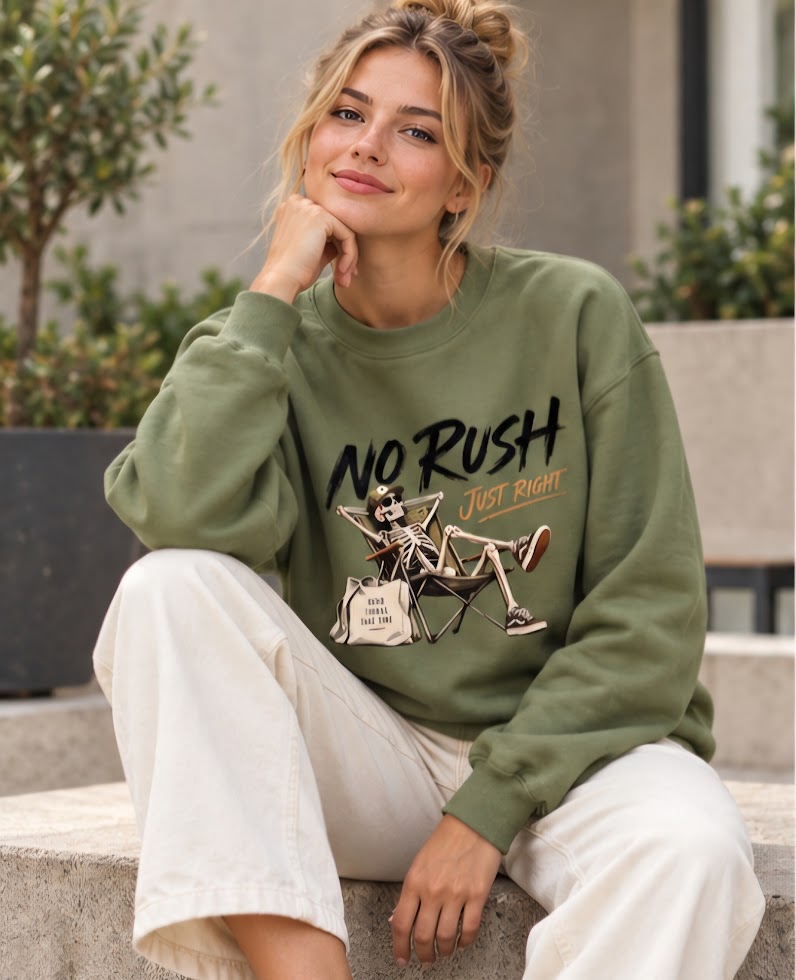 No Rush, Just Right Graphic Sweater – Unisex