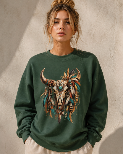 Boho Western Sweater met Stierenschedel