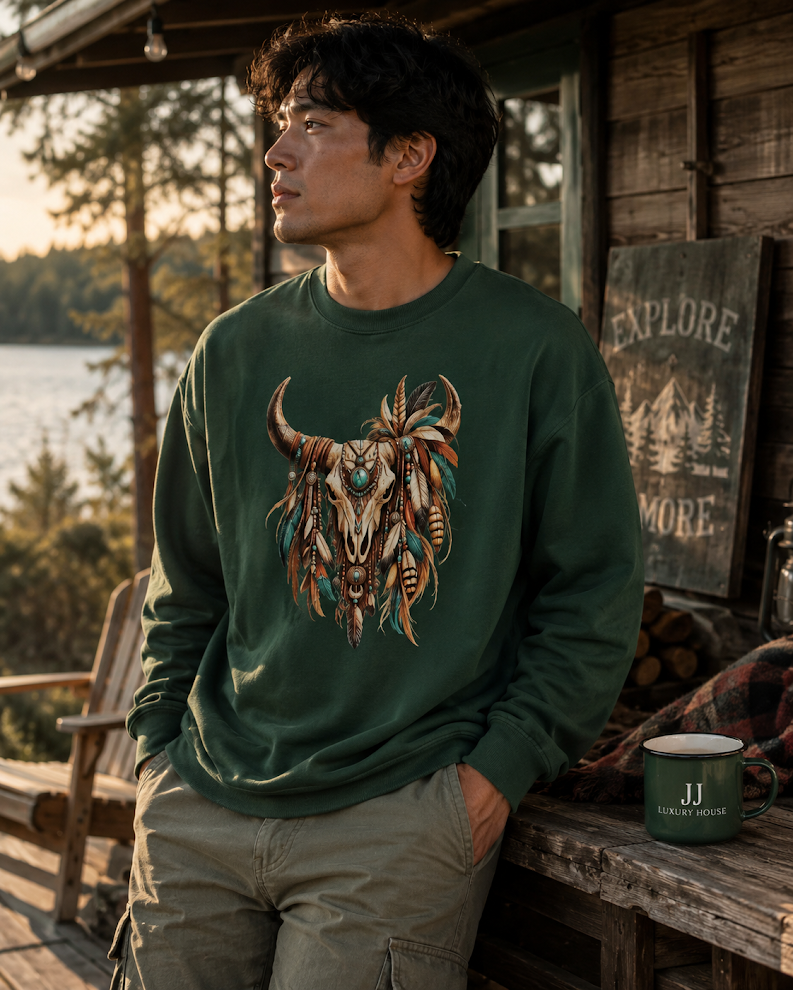 Boho Western Sweater met Stierenschedel