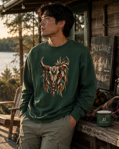 Boho Western Sweater met Stierenschedel