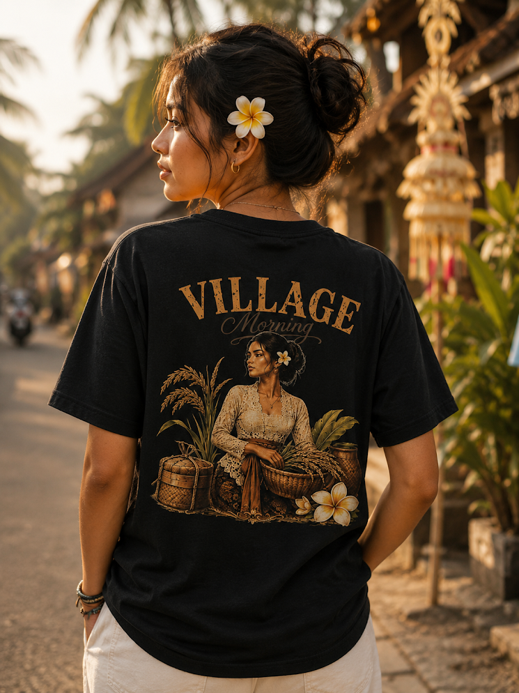 Indonesisch T-shirt Village Morning – Unisex