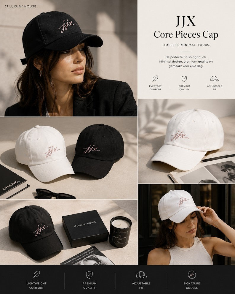 JJ Luxury House JJX Core Pieces baseballcap van katoen met subtiel geborduurd logo in zwart en wit