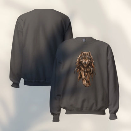 JJ Luxury House unisex crewneck sweatshirt in dark grey with detailed wolf graphic print on the front